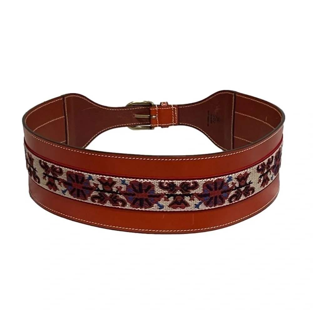 ISABEL MARANT WOMA EMBROIDERED LEATHER WAIST BELT IN NULL (BROWN)